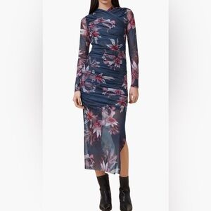 All Saints Hanako Long Sleeve Mesh Midi Dress